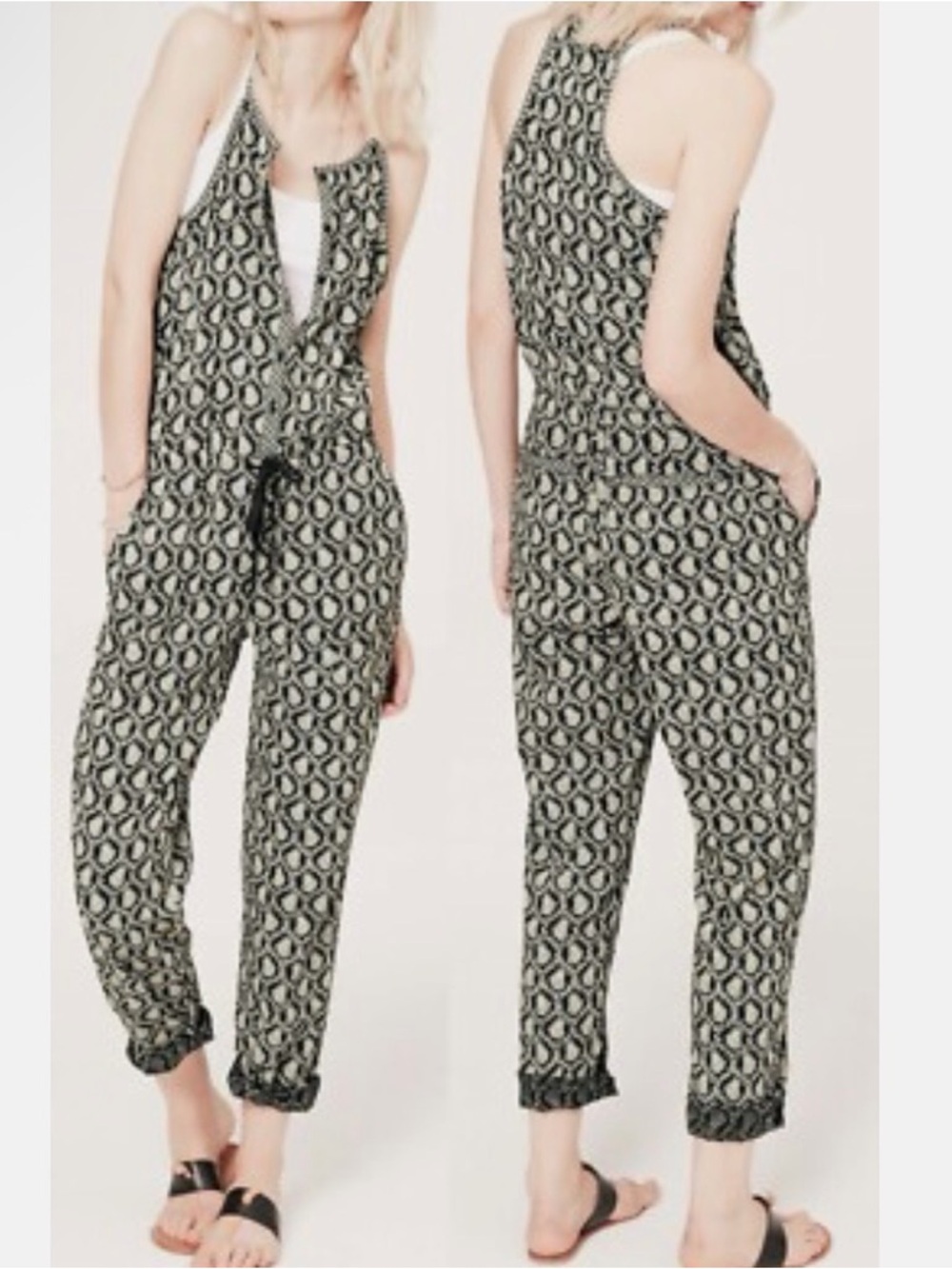 Lou & Grey Black & Cream Printed Sleeveless Romper